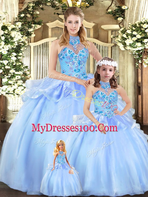 Affordable Sleeveless Embroidery Lace Up Vestidos de Quinceanera
