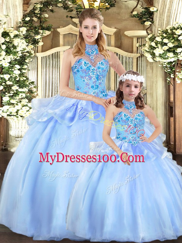 Affordable Sleeveless Embroidery Lace Up Vestidos de Quinceanera