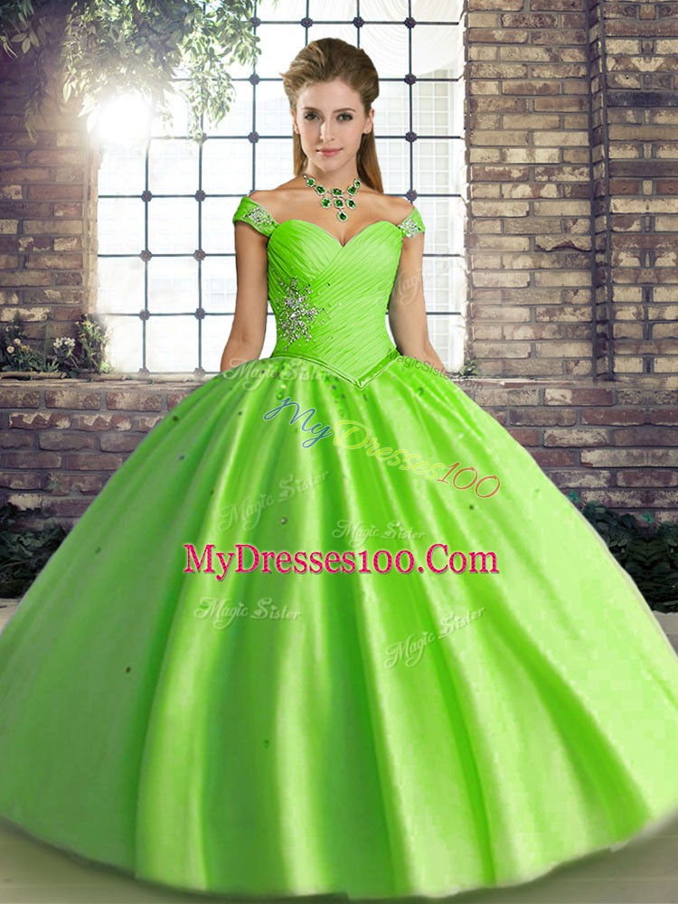 Luxury Floor Length 15th Birthday Dress Off The Shoulder Sleeveless Lace Up