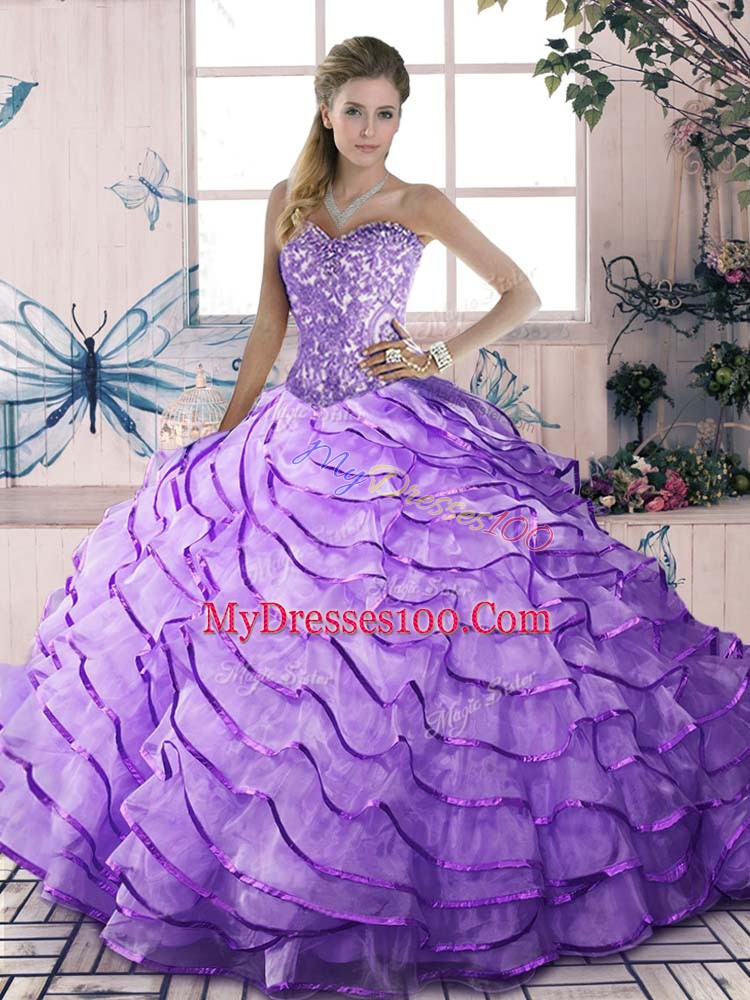 Sleeveless Beading and Ruffled Layers Lace Up Sweet 16 Dresses