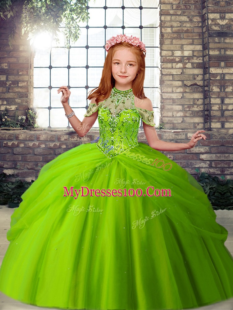 Halter Top Neckline Beading Little Girls Pageant Gowns Sleeveless Lace Up