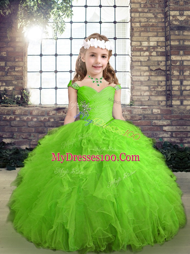 Fantastic Ball Gowns Little Girl Pageant Dress Straps Tulle Sleeveless Floor Length Lace Up