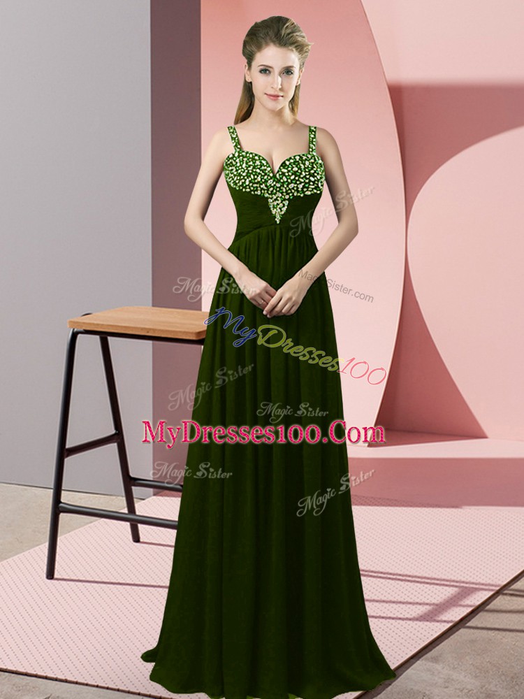 Delicate Floor Length Empire Sleeveless Olive Green Prom Party Dress Zipper