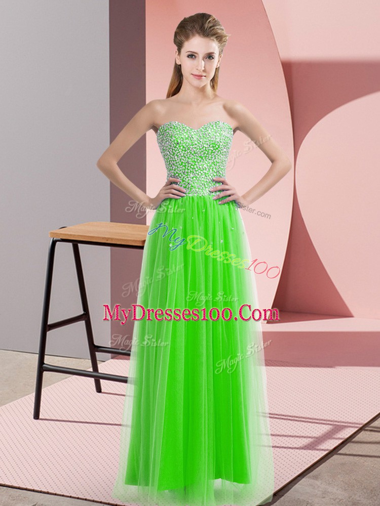 Chic Sleeveless Lace Up Floor Length Beading