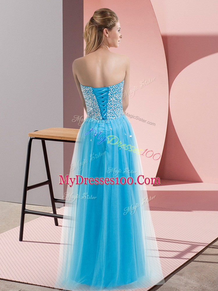 Chic Sleeveless Lace Up Floor Length Beading