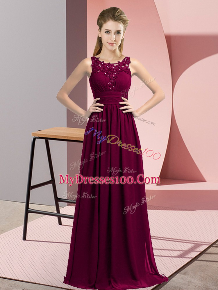 Amazing Chiffon Sleeveless Floor Length Quinceanera Dama Dress and Beading and Appliques