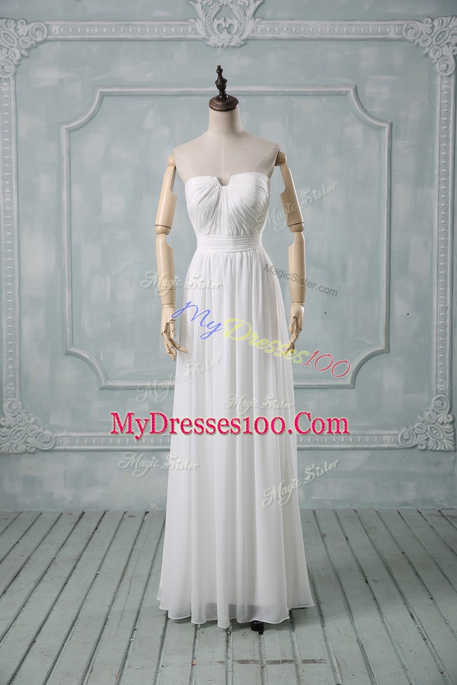 Exceptional Chiffon Off The Shoulder Sleeveless Zipper Ruching Evening Dress in White