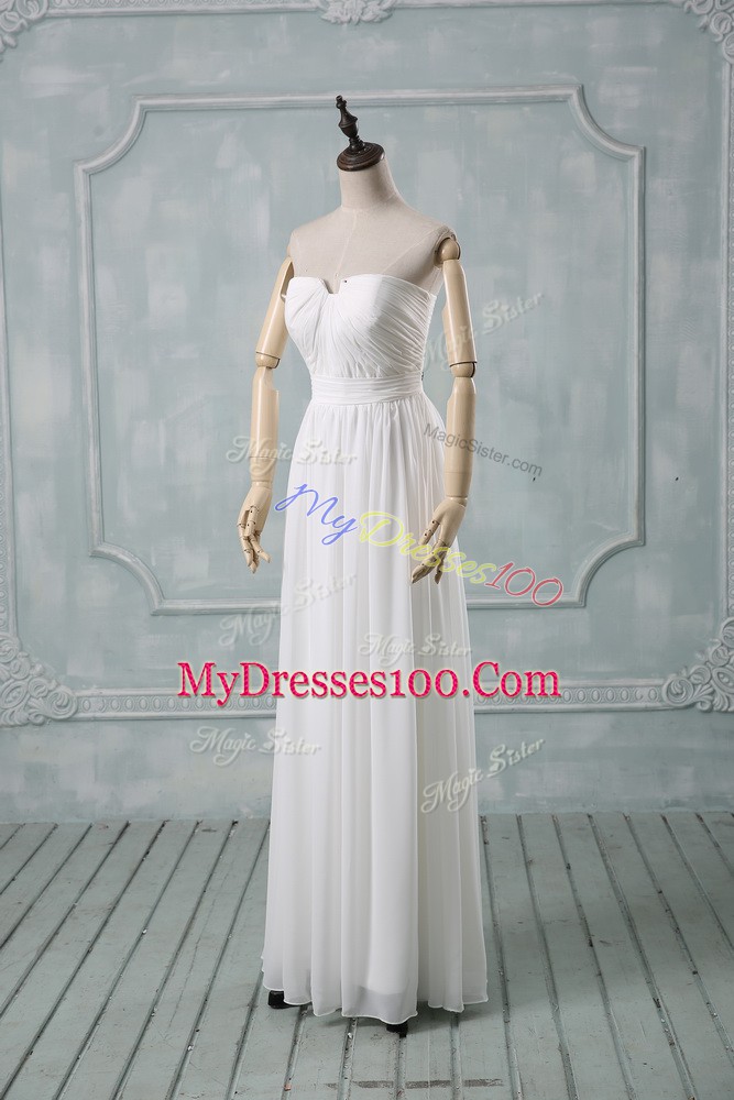 Exceptional Chiffon Off The Shoulder Sleeveless Zipper Ruching Evening Dress in White