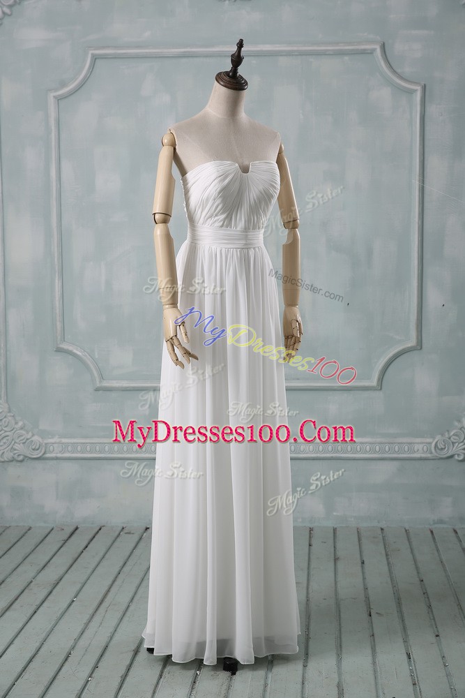 Exceptional Chiffon Off The Shoulder Sleeveless Zipper Ruching Evening Dress in White