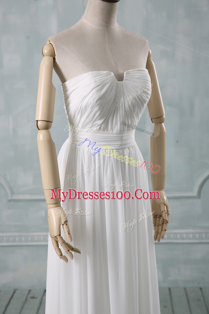 Exceptional Chiffon Off The Shoulder Sleeveless Zipper Ruching Evening Dress in White