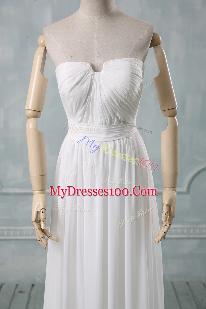 Exceptional Chiffon Off The Shoulder Sleeveless Zipper Ruching Evening Dress in White