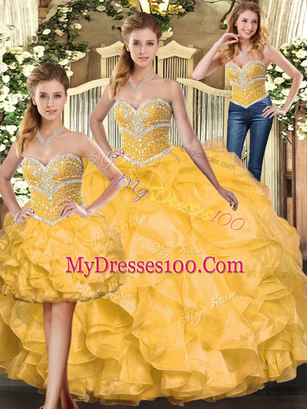 Glittering Sleeveless Lace Up Floor Length Beading and Ruffles Quinceanera Gown