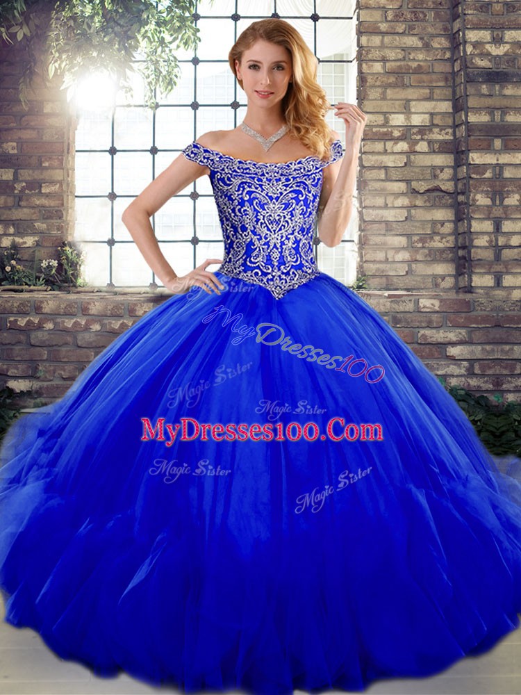 Great Floor Length Ball Gowns Sleeveless Royal Blue Quinceanera Dresses Lace Up