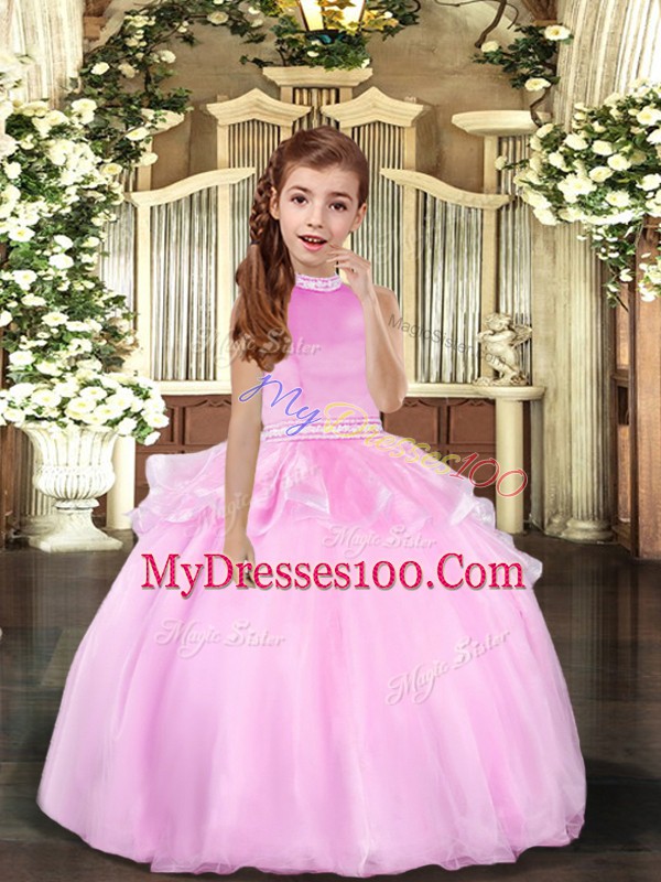 Excellent Organza Sleeveless Floor Length Little Girls Pageant Gowns and Beading