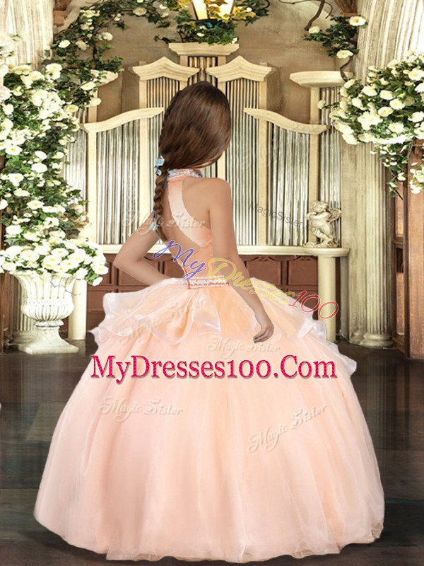 Excellent Organza Sleeveless Floor Length Little Girls Pageant Gowns and Beading