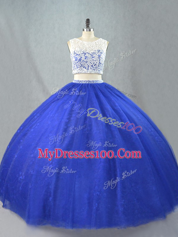 Customized Floor Length Zipper Quinceanera Gown Royal Blue for Sweet 16 and Quinceanera with Lace