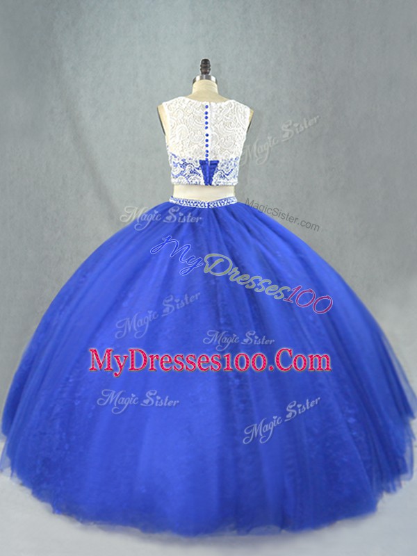 Customized Floor Length Zipper Quinceanera Gown Royal Blue for Sweet 16 and Quinceanera with Lace