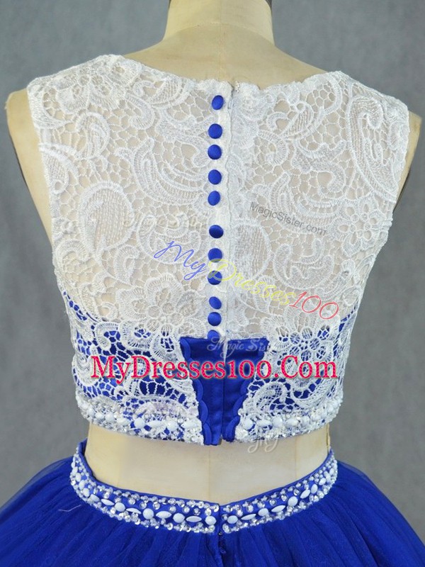Customized Floor Length Zipper Quinceanera Gown Royal Blue for Sweet 16 and Quinceanera with Lace