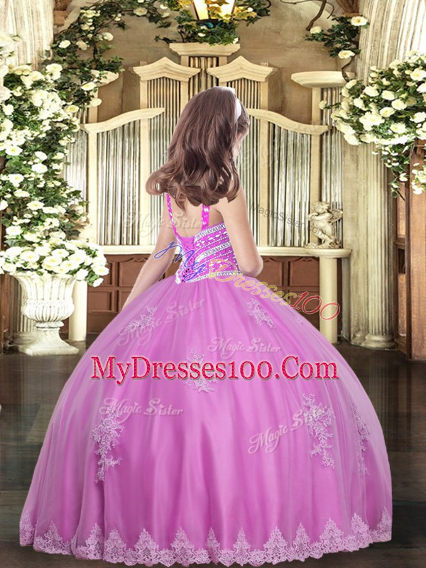 Watermelon Red Sleeveless Beading and Appliques Floor Length Child Pageant Dress