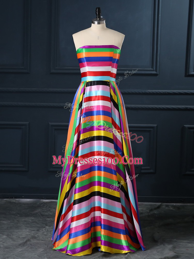 Elegant Strapless Sleeveless Printed Dress for Prom Ruching Zipper
