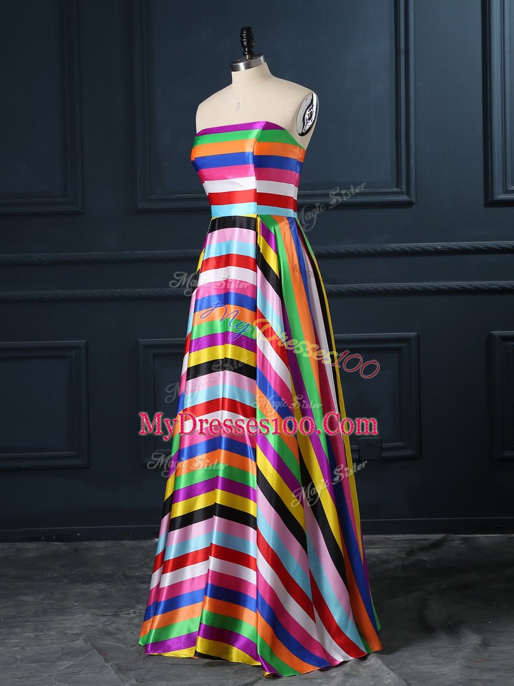 Elegant Strapless Sleeveless Printed Dress for Prom Ruching Zipper