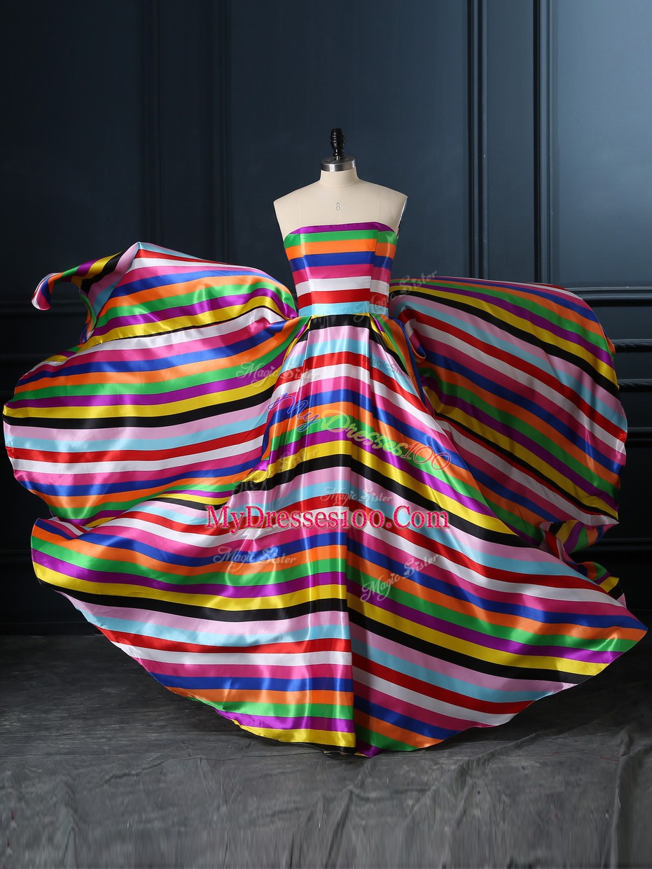 Elegant Strapless Sleeveless Printed Dress for Prom Ruching Zipper