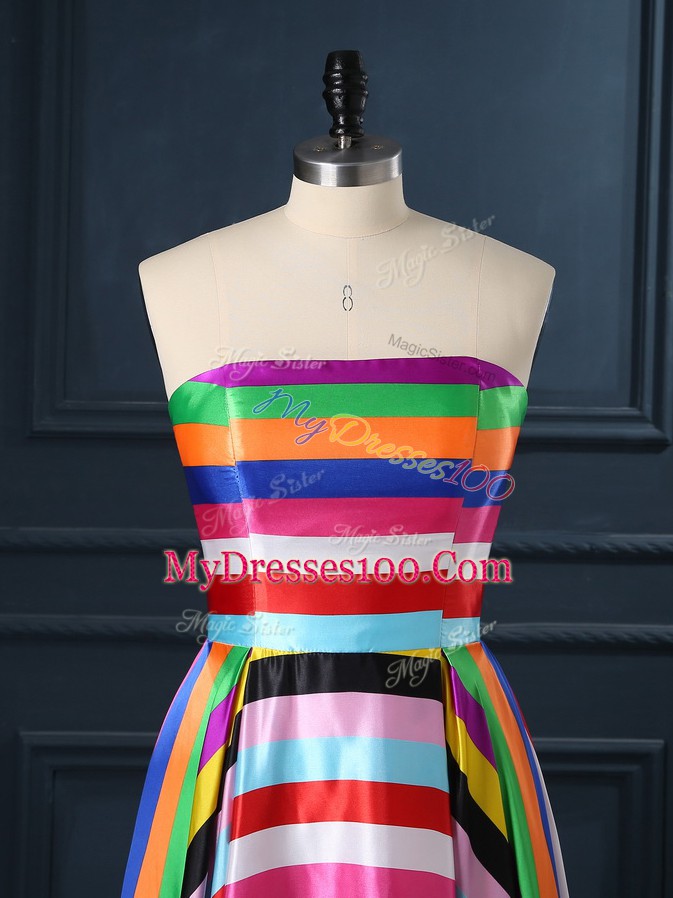 Elegant Strapless Sleeveless Printed Dress for Prom Ruching Zipper