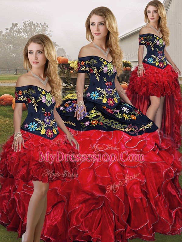 Pretty Floor Length Ball Gowns Sleeveless Red And Black Quinceanera Dress Lace Up