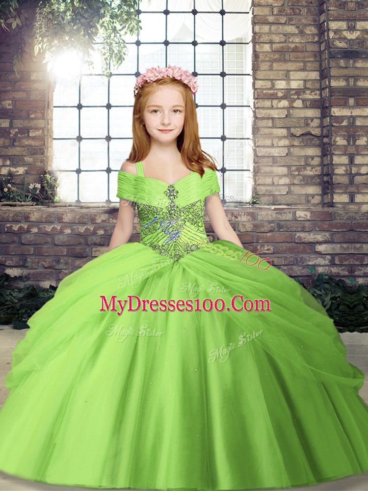 Floor Length Lace Up High School Pageant Dress Yellow Green for Party and Wedding Party with Beading