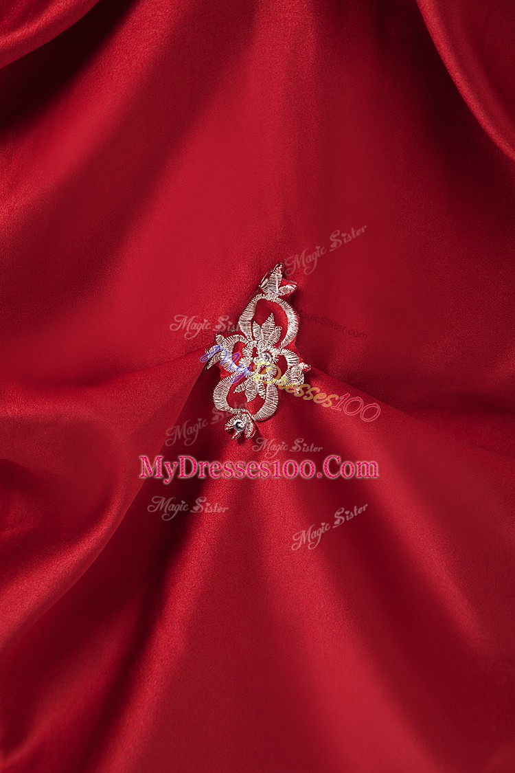 Latest Wine Red Lace Up Strapless Embroidery and Pick Ups Quinceanera Gowns Taffeta Sleeveless