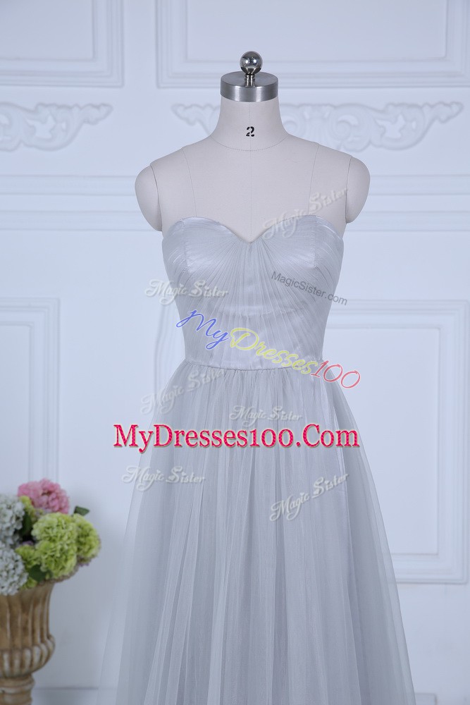 Most Popular Sleeveless Zipper Floor Length Ruching Wedding Party Dress