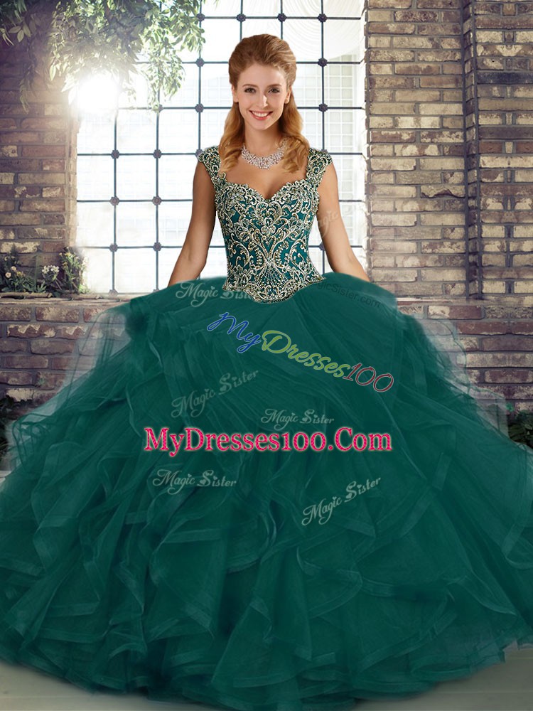 Sleeveless Lace Up Floor Length Beading and Ruffles Sweet 16 Dresses
