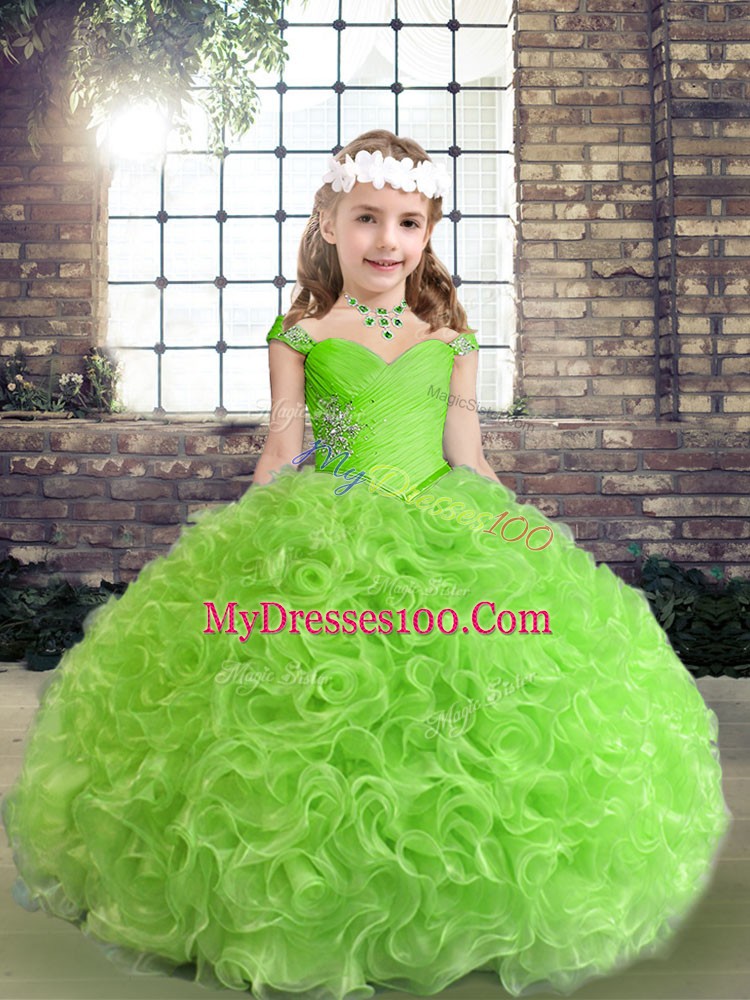 Floor Length Child Pageant Dress Straps Sleeveless Lace Up