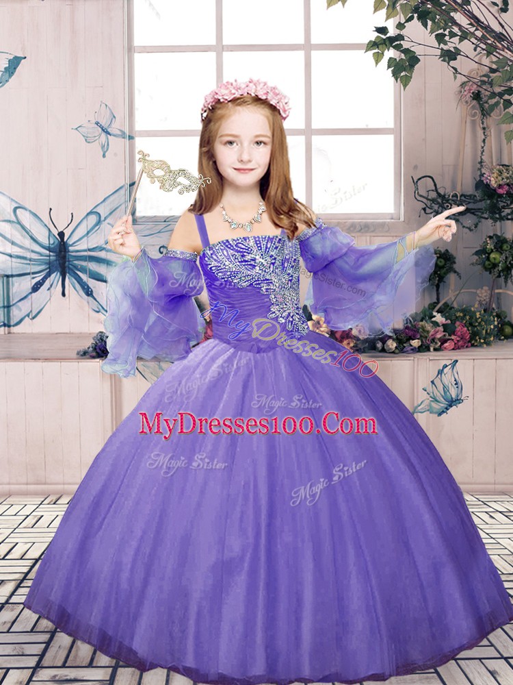 Tulle Sleeveless Floor Length Girls Pageant Dresses and Beading