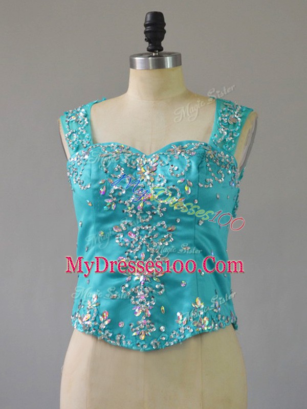 Romantic Aqua Blue Sleeveless Beading Floor Length Quince Ball Gowns