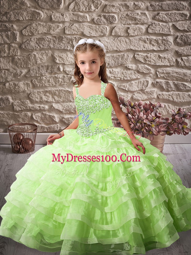 Ball Gowns Sleeveless Pageant Dress for Girls Brush Train Lace Up