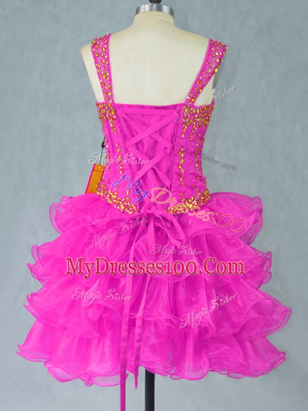 Fuchsia Sleeveless Organza Lace Up Party Dress for Girls for Prom and Party