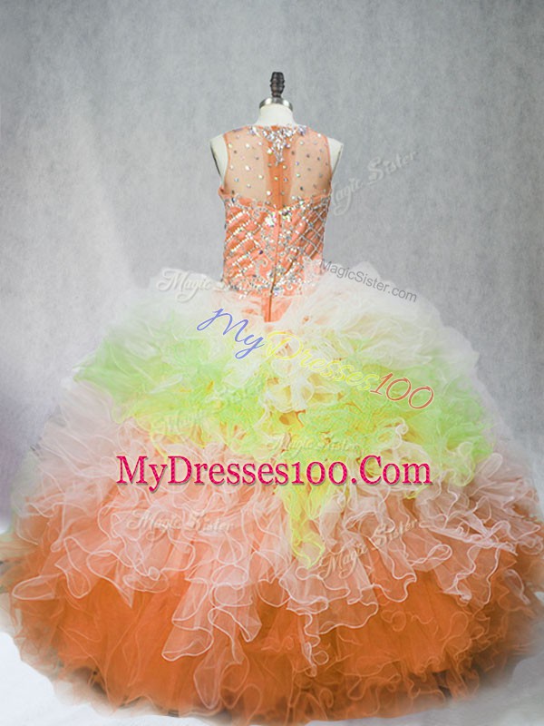Fabulous Multi-color Sleeveless Floor Length Beading and Ruffles Zipper Vestidos de Quinceanera