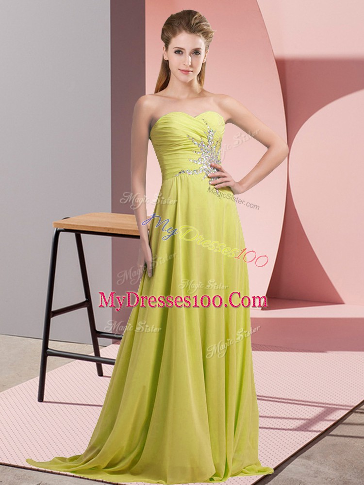 Modern Floor Length Empire Sleeveless Yellow Green Homecoming Dress Lace Up