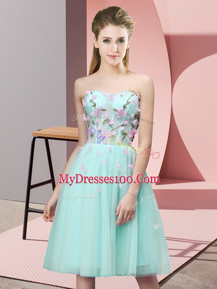 Popular Apple Green Lace Up Sweetheart Appliques Quinceanera Court Dresses Tulle Sleeveless