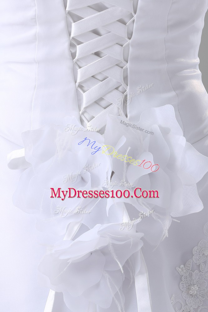 Dazzling A-line Sleeveless White Wedding Gown Brush Train Lace Up