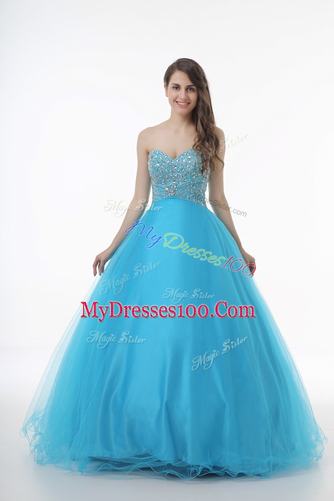 Baby Blue Quinceanera Gowns Sweet 16 and Quinceanera with Beading Sweetheart Sleeveless Lace Up