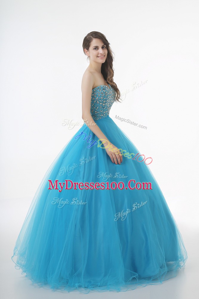 Baby Blue Quinceanera Gowns Sweet 16 and Quinceanera with Beading Sweetheart Sleeveless Lace Up