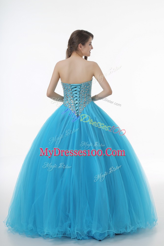 Baby Blue Quinceanera Gowns Sweet 16 and Quinceanera with Beading Sweetheart Sleeveless Lace Up