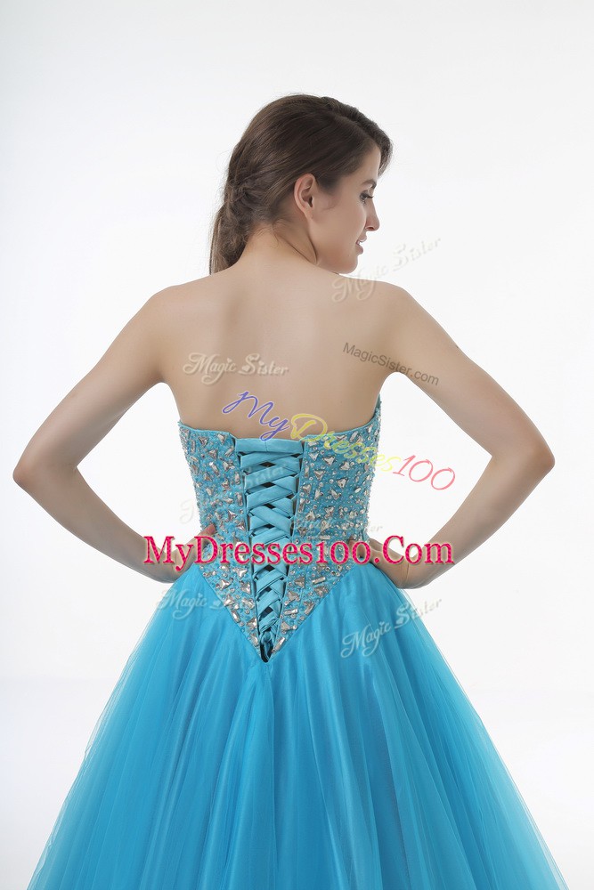 Baby Blue Quinceanera Gowns Sweet 16 and Quinceanera with Beading Sweetheart Sleeveless Lace Up