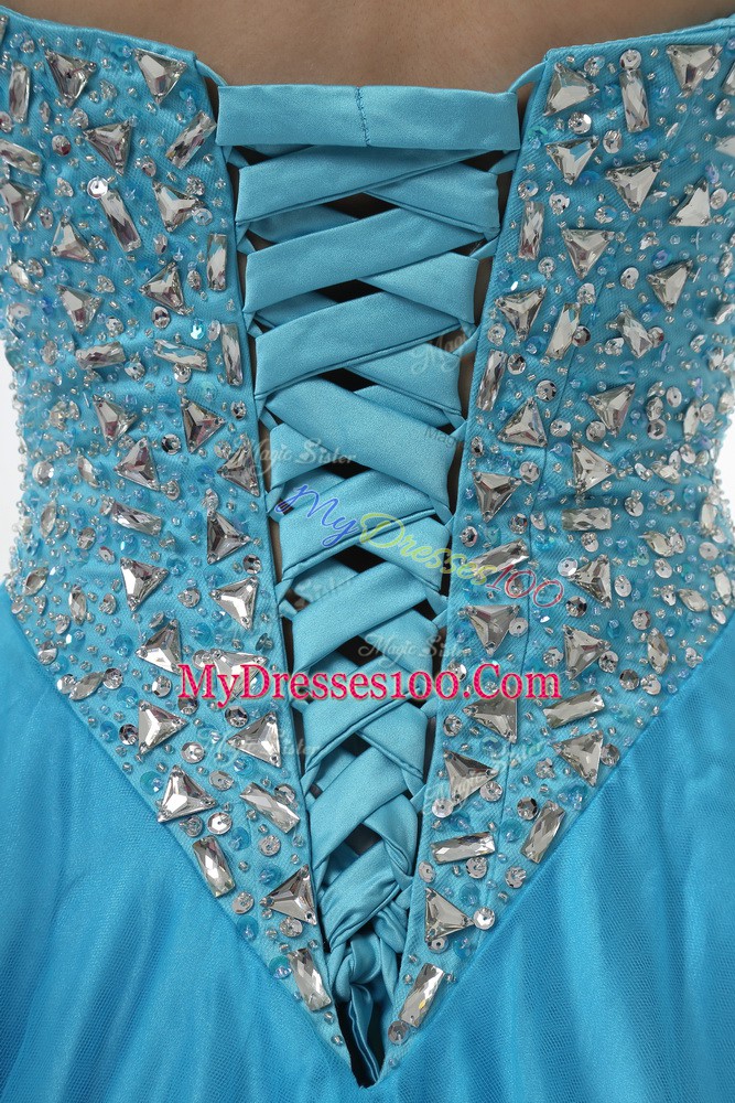 Baby Blue Quinceanera Gowns Sweet 16 and Quinceanera with Beading Sweetheart Sleeveless Lace Up
