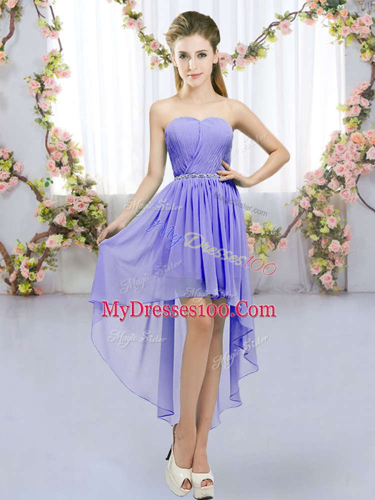 Beading Bridesmaid Dress Lavender Lace Up Sleeveless High Low