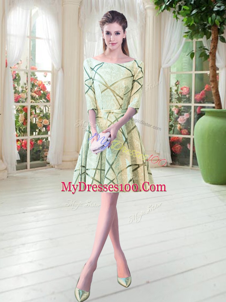 Half Sleeves Ruching Lace Up Prom Dress
