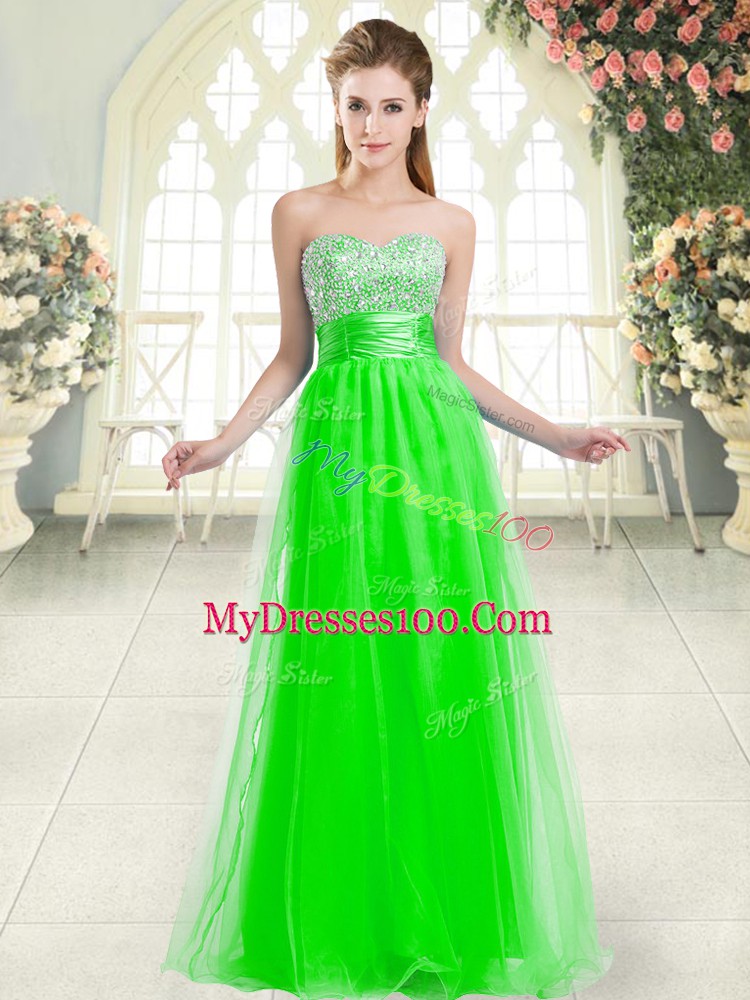 Free and Easy Floor Length Lace Up Formal Dresses Green for Prom and Party with Beading