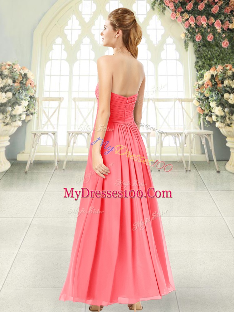 Watermelon Red Zipper Going Out Dresses Ruching Sleeveless Ankle Length